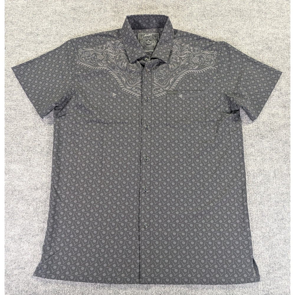 Retro Rifle Old Silence Shirt Mens L Gray Tactical Stretch Western Button Down